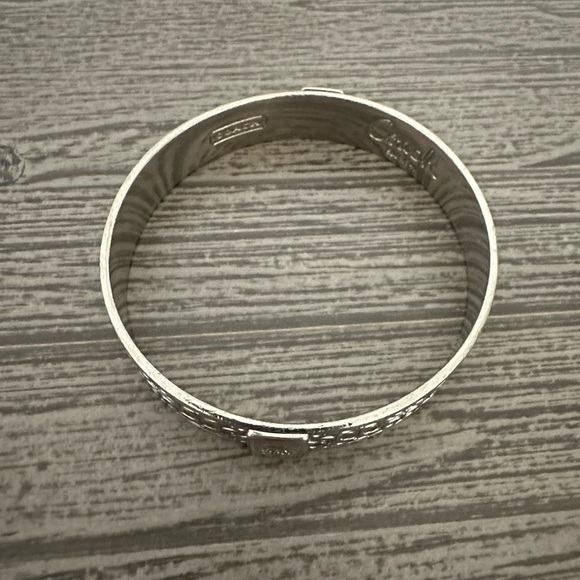 COACH Silver Bangle Bracelet with Signature Classic “C” Logo Print. - Picture 5 of 12